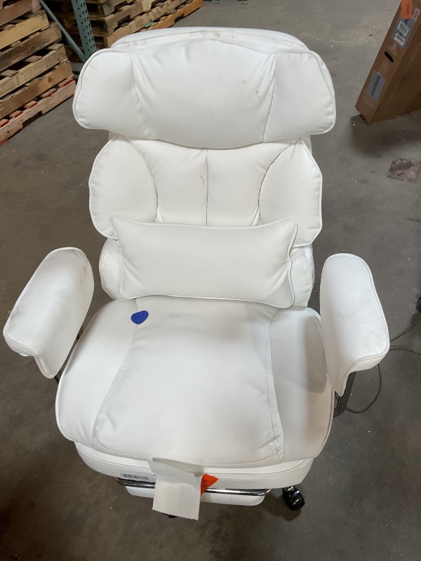 Photo 1 of **DIRTY FROM TRANSPORT **Sweetcrispy Executive Home Office Desk Chair - Ergonomic Big Tall High Back with Footrest & Lumbar Support, Reclining Height Adjustable, Comfy PU Leather Computer Gaming with Swivel Wheels, White