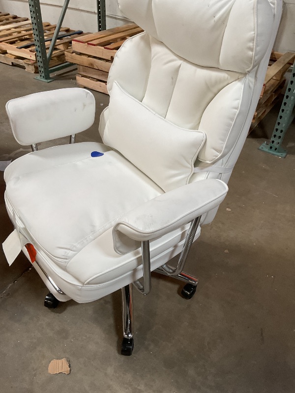Photo 1 of **DIRTY FROM TRANSPORT **Sweetcrispy Executive Home Office Desk Chair - Ergonomic Big Tall High Back with Footrest & Lumbar Support, Reclining Height Adjustable, Comfy PU Leather Computer Gaming with Swivel Wheels, White