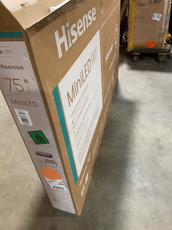 Photo 1 of **DAMAGED SCREEN. SELLING FOR PARTS **Hisense 75" Class QD7 Series Mini-LED 4K UHD Smart Fire TV (75QD7QF, 2025 Model) - QLED, Native 144hz, HDR10+, Dolby Vision, Dolby Atmos, Game Mode Pro, ALLM, Alexa Built in with Voice Remote, Black