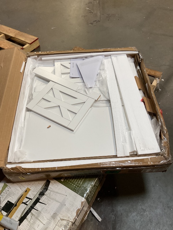 Photo 1 of **SELLING FOR PARTS. MAJOR DAMAGE **DWVO Farmhouse Coffee Table with Storage: Wooden Square Center Table with Sliding Barn Door, Small Living Room Table Light Oak