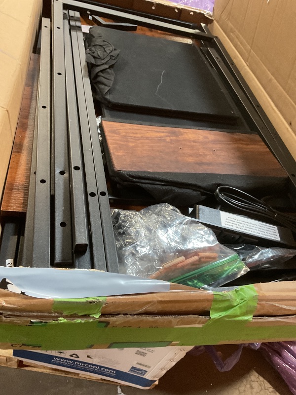 Photo 1 of **SELLING FOR PARTS**Furologee 66” L Shaped Desk with Power Outlet, Reversible Computer Gaming Desk with File Drawer & 2 Monitor Stands for Home Office with Storage Shelves, Rustic Brown