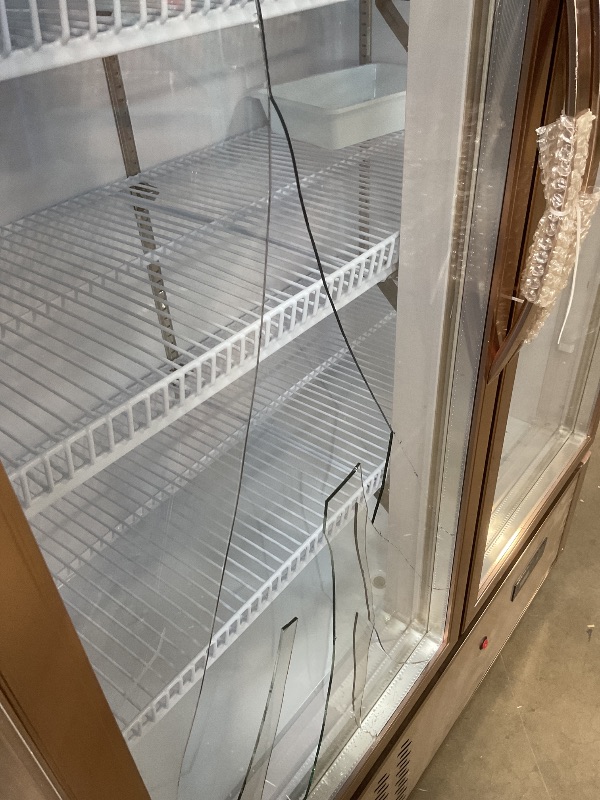 Photo 1 of **MAJOR DAMAGE. BROKEN GLASS ON DOOR**VEVOR Commercial Refrigerator,Display Fridge Upright Beverage Cooler, Glass Door with LED Light for Home, Store, Gym or Office, (23 cu.ft. Double Swing Door)