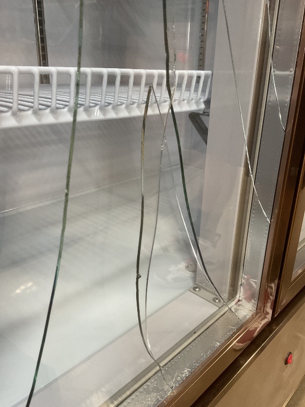 Photo 1 of **MAJOR DAMAGE. BROKEN GLASS ON DOOR**VEVOR Commercial Refrigerator,Display Fridge Upright Beverage Cooler, Glass Door with LED Light for Home, Store, Gym or Office, (23 cu.ft. Double Swing Door)