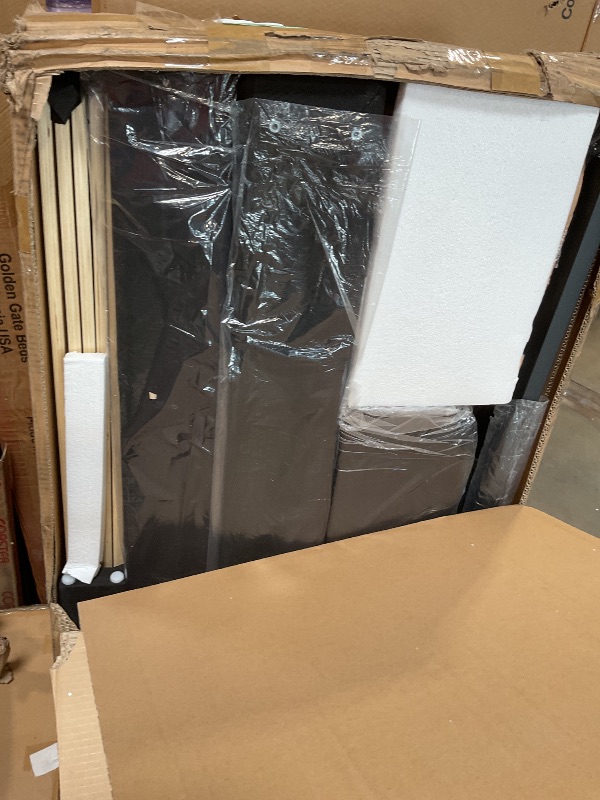 Photo 1 of *BROKEN HEADBOARD CORNER* Feonase Queen Size Bed Frame with Charging Station, Linen Upholstered Platform Bed Frame with Wingback Storage Headboard, Solid Wood Slats Support, No Box Spring Needed, Noise Free, Black