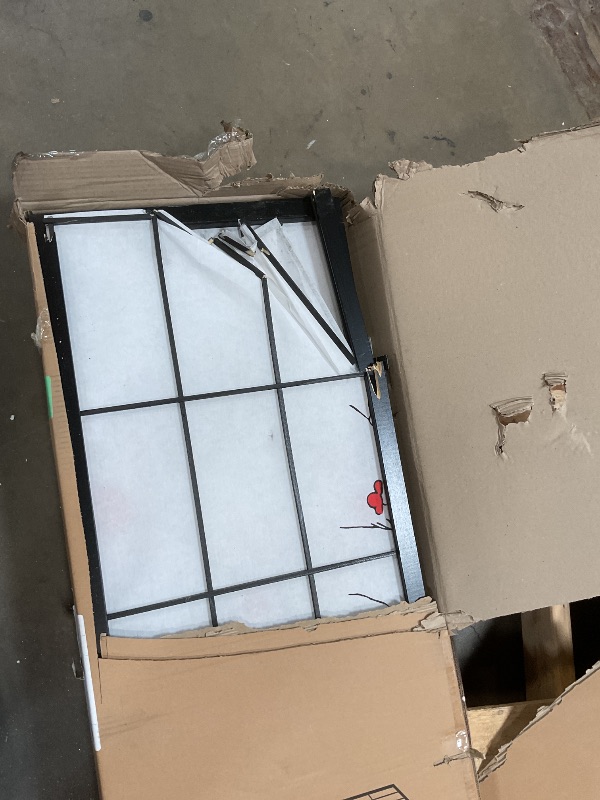 Photo 1 of **MAJOR DAMAGE. SELLING FOR PARTS**Roundhill Furniture Black Japanese 4-Panel Screen Room Divider, Plum Blossom