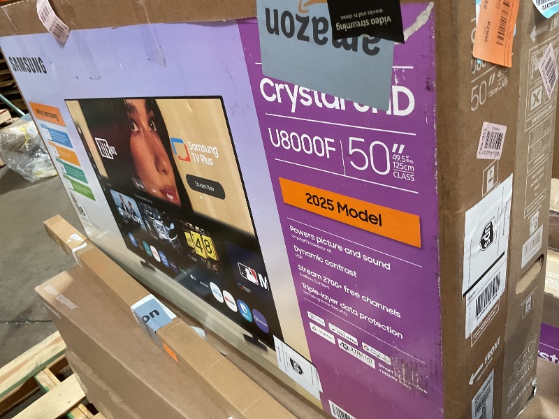 Photo 1 of **MAJOR DAMAGE. SELLING FOR PARTS**Samsung 50-Inch Class Crystal UHD U8000F 4K Smart TV (2025 Model) Endless Free Content, Crystal Processor 4K, MetalStream Design, Knox Security, Alexa Built-in