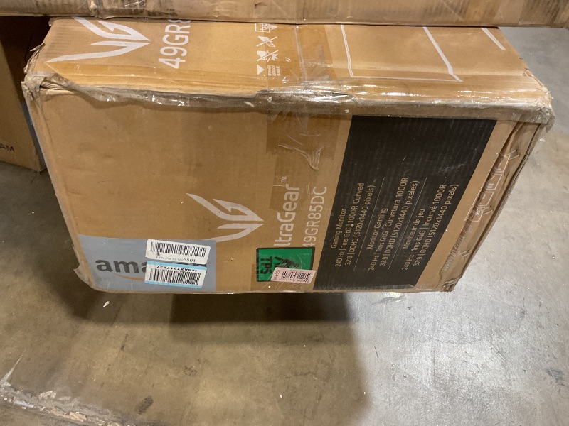 Photo 1 of **MAJOR DAMAGE. SELLING FOR PARTS**LG 49" UltraGear DQHD (5120x1440) Curved Gaming Monitor, 240Hz, 1ms, VESA DisplayHDR 1000, HDMI 2.1, DisplayPort, 4-Pole HP Out DTS HP:X, AMD FreeSync Premium Pro, Tilt/Swivel/Height Stand, Black