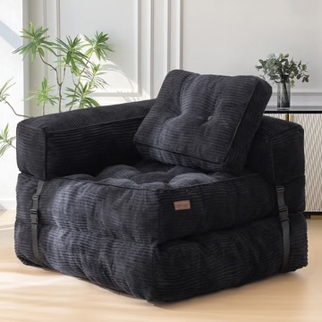 Photo 1 of **MISSING BACK CUSHION. Zipper broken **MAXYOYO Folding Sofa Bed, L-Shaped Convertible Sofa Bed with Armrest Foldable Sleeper Sofa, Black
