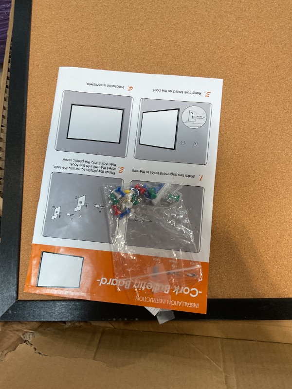 Photo 1 of *ONLY 1* Board2by Cork Board Bulletin Board 36 x 48, Black Wood Framed 4x3 Corkboard, Office Board for Wall Cork, Large Wall Mounted Notice Pin Board with 18 Push Pins for School, Home & Office