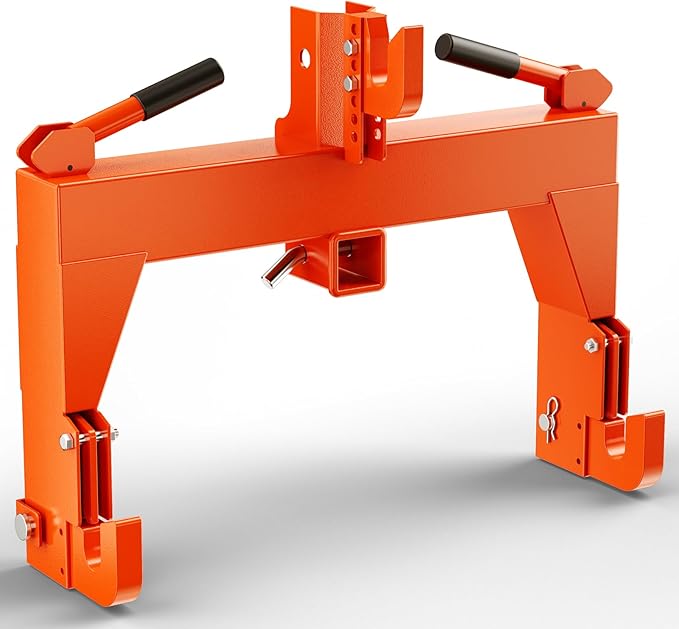 Photo 1 of 3 Point Quick Hitch to Category 1 and 2 Tractors?3000 LBS Lifting Capacity Tractor Quick Hitch Between Lower Arms Attachments Quick Hitch with 2 Receivers,Orange