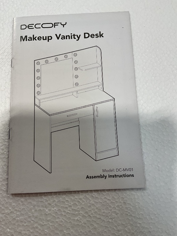 Photo 1 of Decofy Vanity Desk with Mirror and Lights, Makeup Vanity with Drawers & Cabinet, 3 Lighting Modes & 10 Brightness Levels, White Vanity for Bedroom & Dressing Room