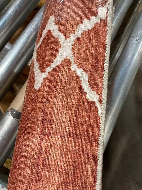 Photo 1 of ReaLife Machine Washable Area Rug Runner - Living Room Bedroom Bathroom Kitchen Entryway Office - Padded Low Pile Stain Resistant Premium - Moroccan Diamond Tribal - Jax - Orange 3' x 5'