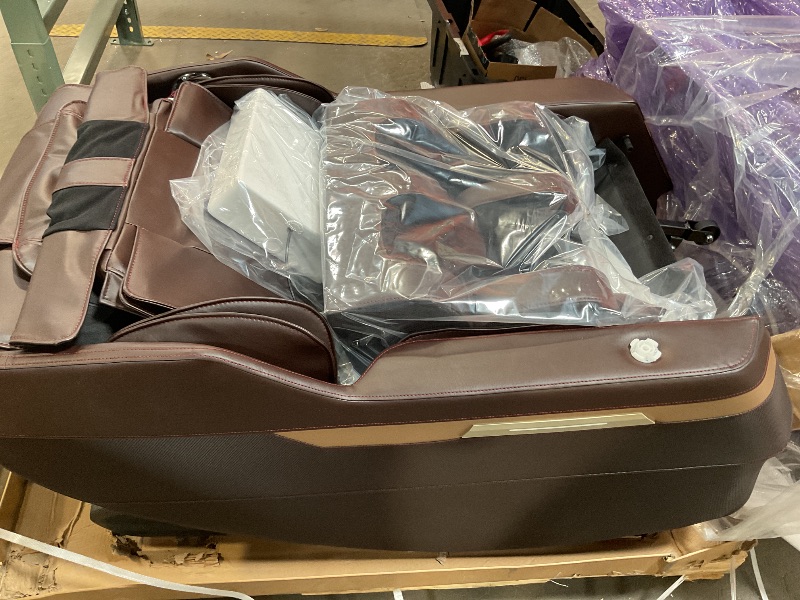 Photo 1 of Real Relax 2025 Full Body Massage Chair, Zero Gravity Shiatsu Massage Chair Recliner, Waist and Calf Heating, Foot Massage, Bluetooth, Large Control Screen (Brown and Gold)