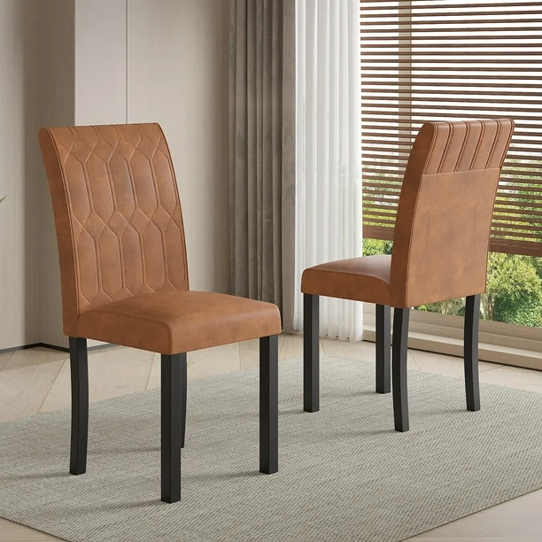 Photo 1 of * NO HARDWARE* VECELO Dining Chairs Set of 2, Upholstered Chairs with Solid Back, Modern Parsons Side Chair for Kitchen Restaurant and Living Room, Brown