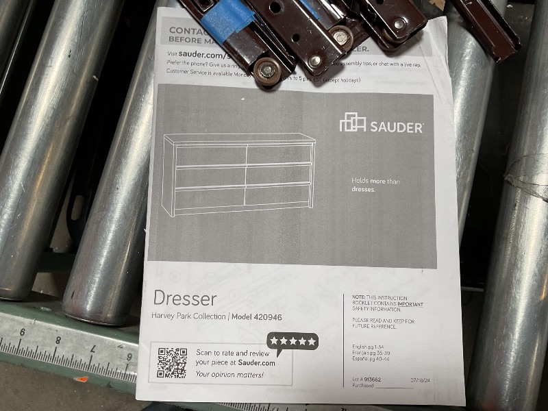 Photo 1 of *MISSING HARDWARE*Sauder Harvey Park 6 Drawer Dresser for Bedroom Wooden Dressers & Chest of Drawers, in Grand Walnut