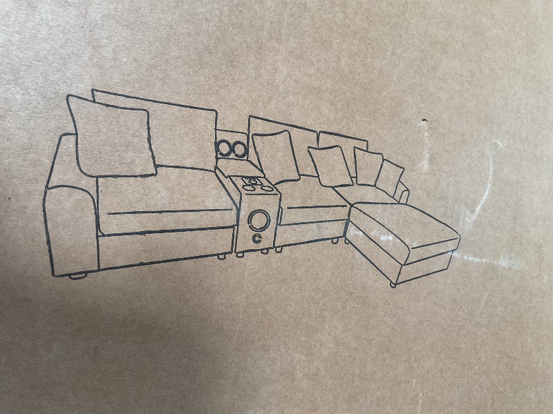 Photo 1 of Merax 114 * 64" Corduroy Sectional Couches with Bluetooth Speakers, Storage, Ottoman & Pillows, Upholstered Modular Sofa Chaise with Console, USB Charger, Cup Holders for Living Room Apartment, Grey