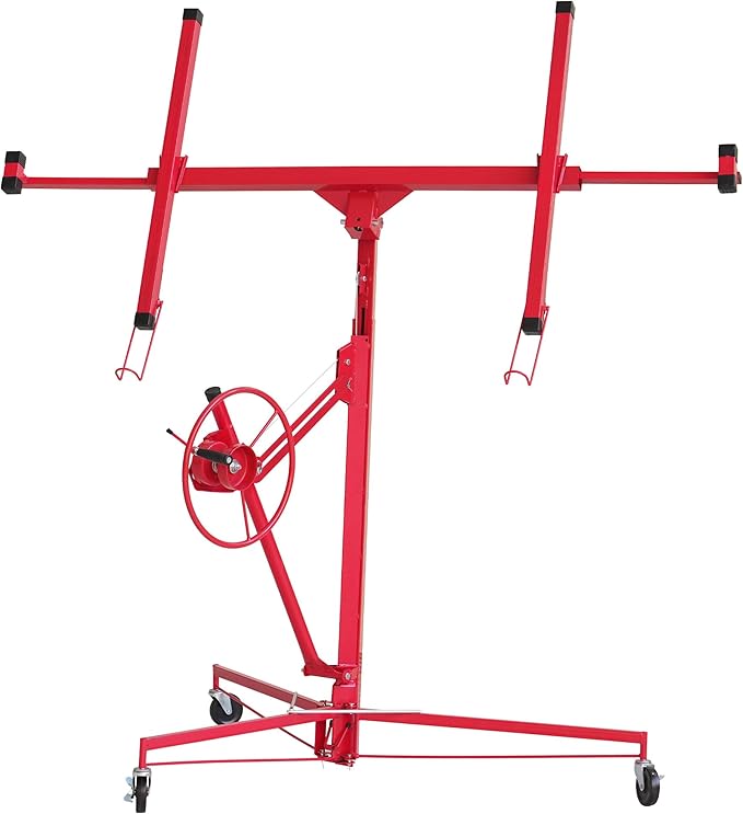 Photo 1 of 11FT Drywall Lift Panel Hoist Jack Lifter, 150LBS Heavy Duty Sheetrock Lift, Rolling Caster Wheels, Lockable Construction Tools, Adjustable Telescopic Arm, Red