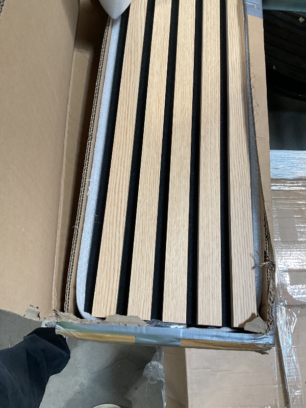 Photo 1 of Art3d 4-Piece Wood Slat Acoustic Panels for Stylish Decor and Noise Reduction, 3D Textured Panel for Ceiling and Wall, Oak