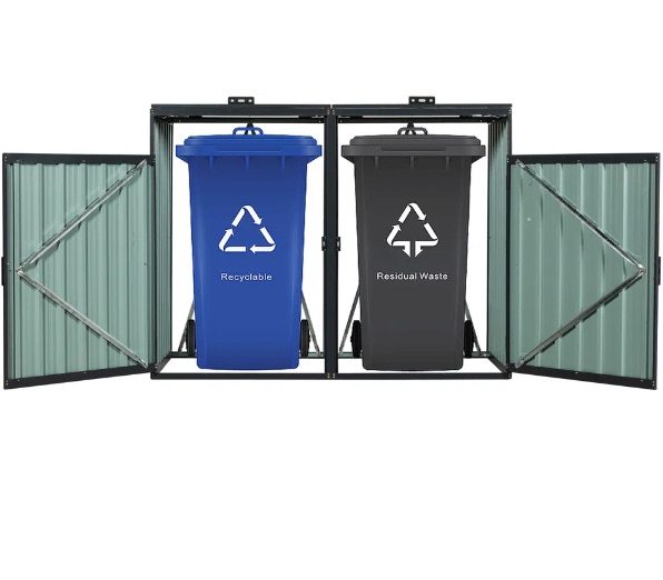 Photo 1 of Garbage Bin Shed for 2 Trash Cans – Metal Outdoor Bin Shed for Garbage Storage