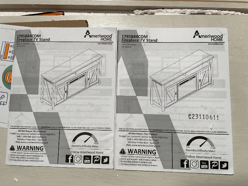 Photo 1 of Ameriwood Home Farmington Electric Fireplace TV Console for TVs up to 60", Ivory Oak