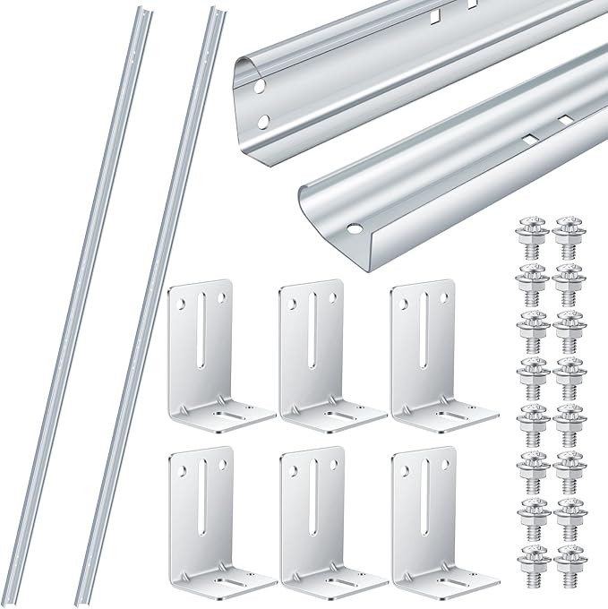 Photo 1 of Tandefio 2 Pcs Garage Door Vertical Track Replacement with 6 Garage Door Rail Doorpost Brackets and 16 Sets of Screw and Nut Fittings Garage Door Rails Vertical Bracket for 7 ft Tall Garage Door Parts