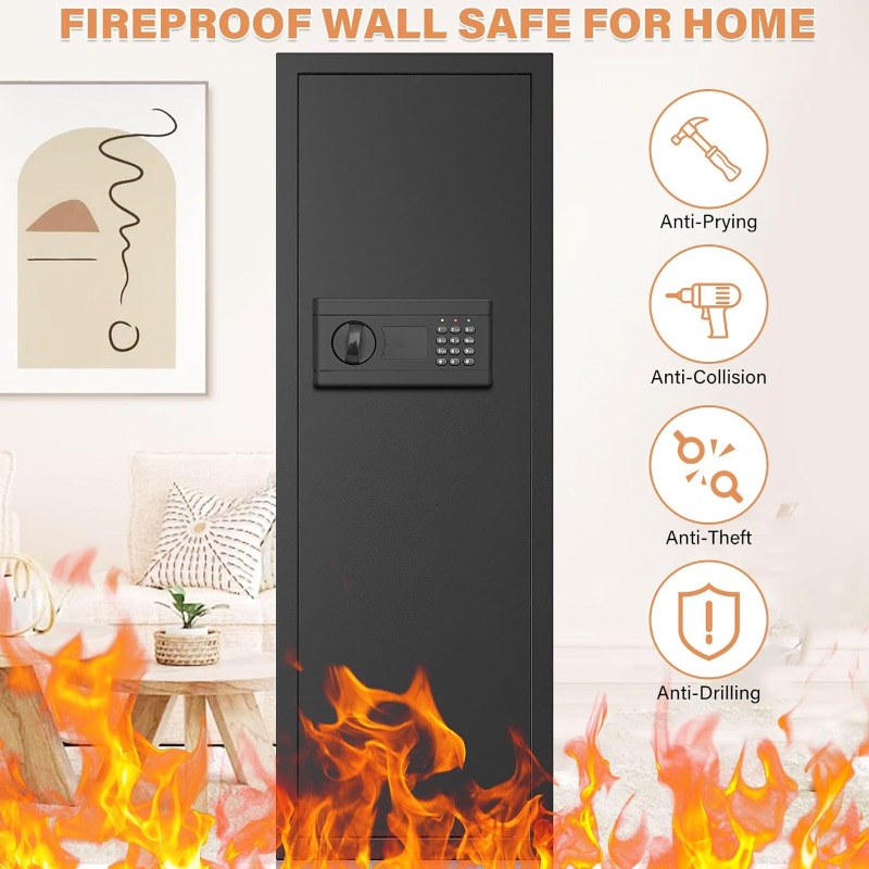 Photo 1 of 43.3-inch Tall Fireproof Wall Safes Between the Studs, Large Home Wall Safe with Combination Lock and Removable Shelf, Security Wall Safes for Home Firearm Money Valuables