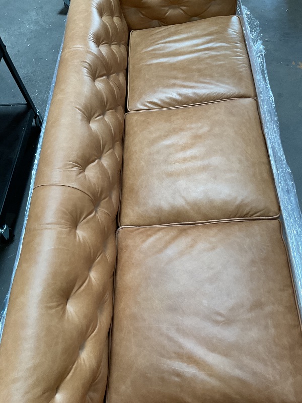 Photo 1 of  90" Mid Century Modern Tufted Genuine Leather Sofa