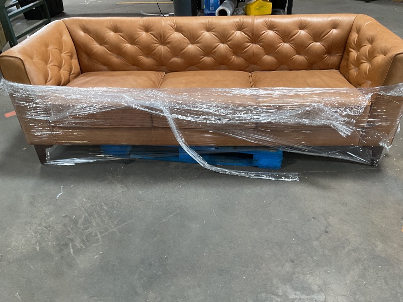 Photo 1 of  90" Mid Century Modern Tufted Genuine Leather Sofa