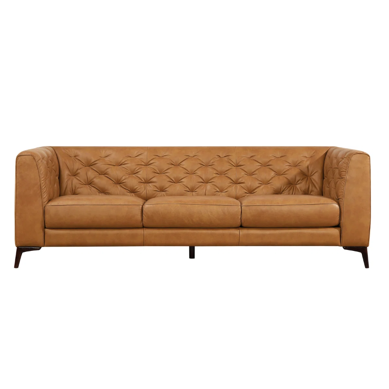 Photo 1 of  90" Mid Century Modern Tufted Genuine Leather Sofa