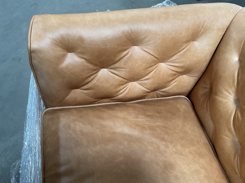 Photo 1 of  90" Mid Century Modern Tufted Genuine Leather Sofa
