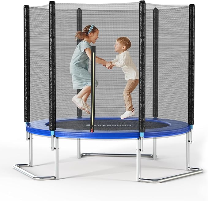 Photo 1 of 8FT Outdoor Trampoline with Net Enclosure - 8 FT Recreational Backyard Trampolines for Kids and Adults, ASTM Approved L-Shaped Legs for Extra Stability Outdoor Trampoline