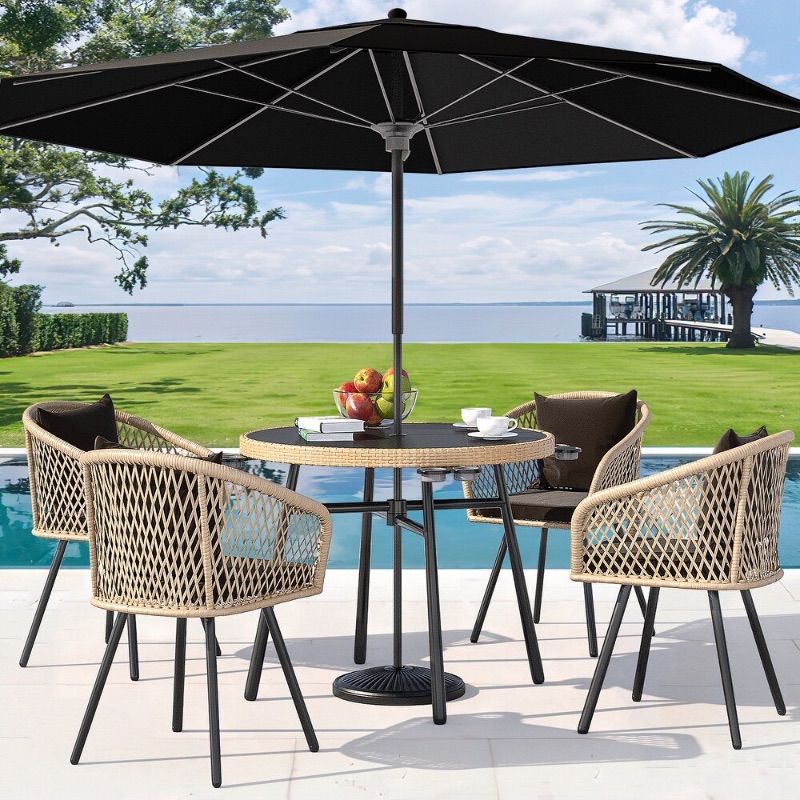 Photo 1 of 4-Person Patio Bistro Set Wicker Dinner Table Set