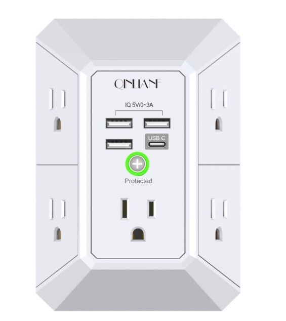 Photo 1 of *** STYLE DIFFERS SEE PHOTOS *** Wall Charger, Surge Protector, JC BLOAN 5 Outlet Extender with 4 USB Charging Ports, 3-Sided 1680J Power Strip Multi Plug Adapter Spaced for Home Travel Office