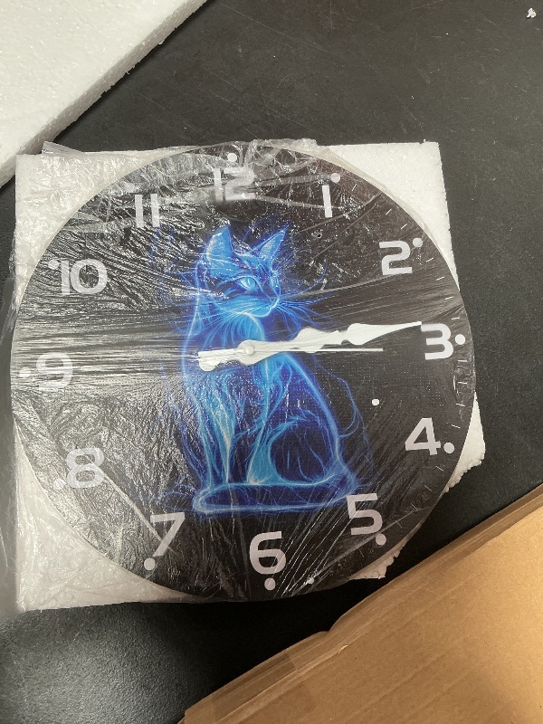 Photo 1 of **FOR PARTS/ DOESN'T TELL TIME*** CHGCRAFT Glowing Cat Pattern Wall Clock Fluorescent Non-Ticking Clock 12 Inch Round Decorative Clocks Printed Wall Clock for Home Office Decoration