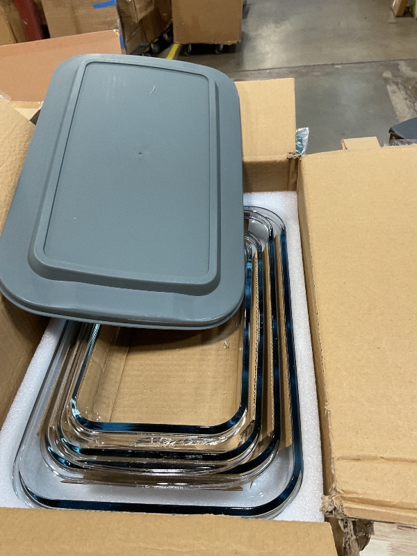 Photo 1 of ***LID IS BROKEN TO SMALLEST CONTAINAER***8-Piece Deep Glass Baking Dish Set with Plastic lids,Rectangular Glass Bakeware Set with Lids, Baking Pans for Lasagna, Leftovers, Cooking, Kitchen, Freezer-to-Oven and Dishwasher, Gray