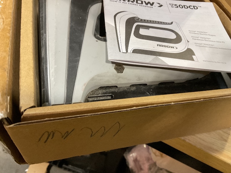 Photo 1 of **FOR PARTS ONLY /DIRTY/  BROKEN & MISSING 1 BOX OF STAPLES*** Arrow Cordless Staple Gun Kit, Electric Stapler with 3750 Pieces T50 1/4", 3/8", 1/2" Staples, for Upholstery Professional and DIY Projects, T50DCD