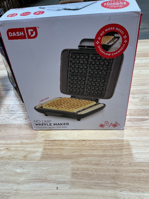 Photo 1 of ***DAMAGED***Dash No-Drip Waffle Maker - Makes Four Waffles at Once for Hassle-Free Breakfasts - Dual Nonstick Heating Plates & Quick Heat-Up System - Easy-Release Surface - Silver