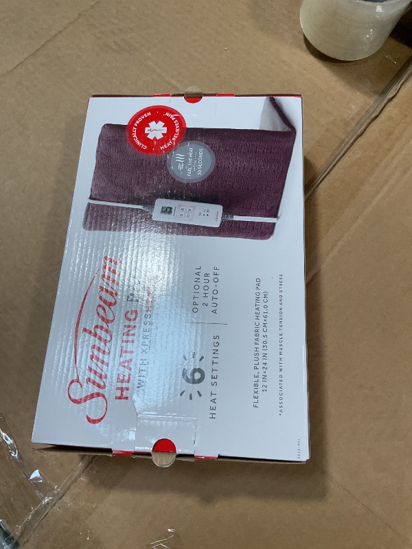 View 2 of **FOR PARTS ONLY/ BROKEN*** Sunbeam XL Back Neck and Shoulder Heat Therapy 12 x 24 with Auto Shut Off 6 Settings Machine-Washable Comfortable Microplush Fabric - Burgundy