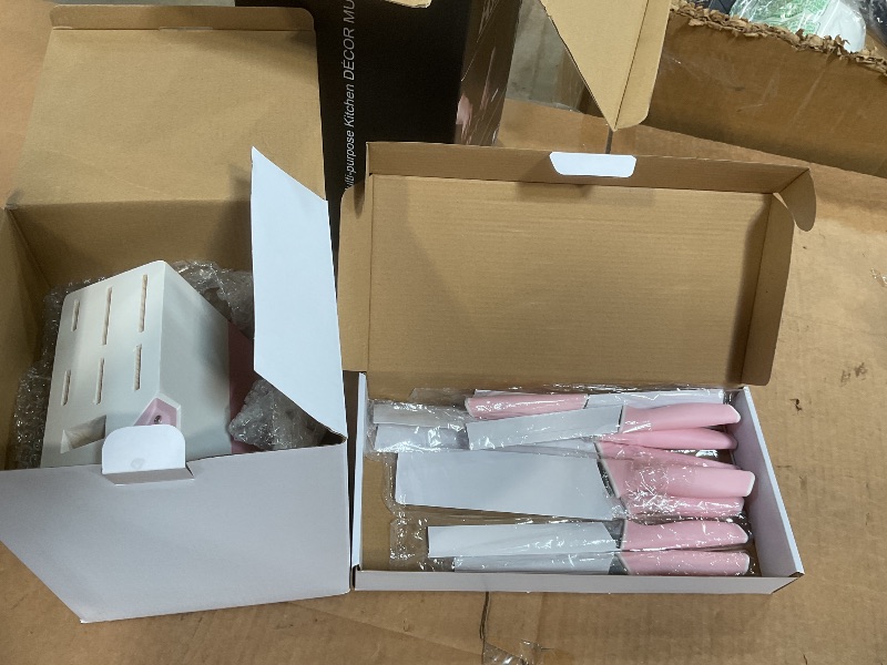 Photo 1 of **MISSING PIECES**Astercook Knife Set, Kitchen Knives Set with Block and Sharpener 15 Pcs German Stainless Steel Knives Sharp Blade Dishwasher Safe Deba Knives with Ergonomic Handle, Crystal Pink