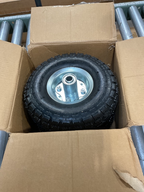 Photo 1 of (2 Pack) RRQ 10 Inch Pneumatic Wheel 4.10/3.50-4 Tire, 10" Pneumatic Wheels with 5/8" Bearings,2.2" Offset Hub for Garden Cart, Hand Truck, Lawn Cart, Mower