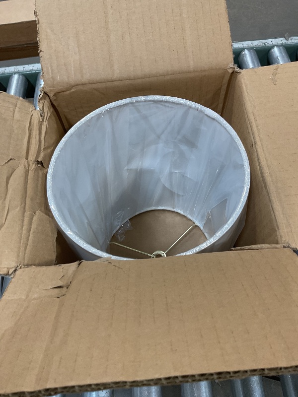 Photo 1 of **MINOR DAMAGE (DENTED IN SPOTS) *** Aspen Creative 31261 Transitional Drum (Cylinder) Shaped Spider Fitter Lamp Shade in White Linen, 8" wide (8" x 8" x 11")
