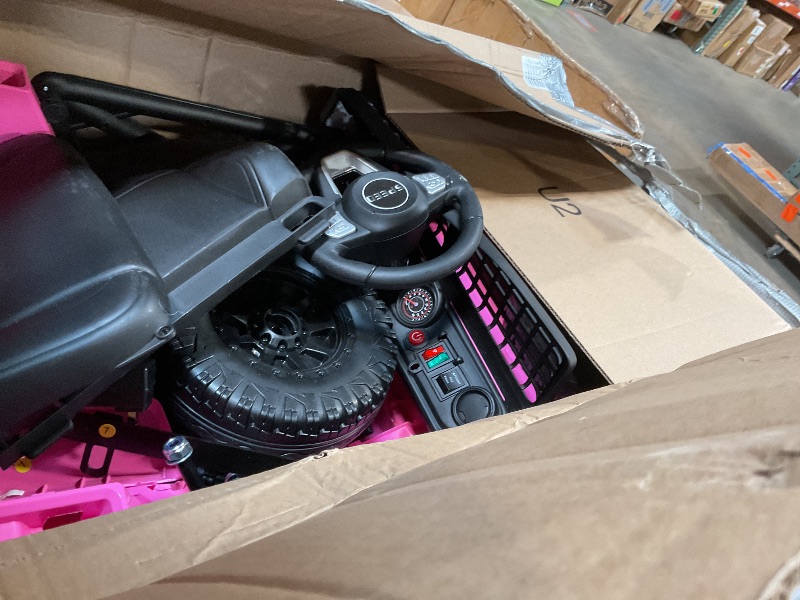 Photo 1 of *** BATTERY DISCONNECTED ***Evmore 12V Kids Toddler Ride On Truck Electric - 7Ah Large Battery Electric Vehicles with Remote Control, 2 Speeds, LED Lights, Horn, Music for Kids Pink