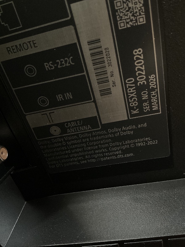 Photo 1 of **DIRT FROM TRANSPORT **Sony 85 Inch Mini LED QLED 4K Ultra HD TV BRAVIA 7 Smart Google TV with Dolby Vision HDR and Exclusive Features for PlayStation®5 (K-85XR70)