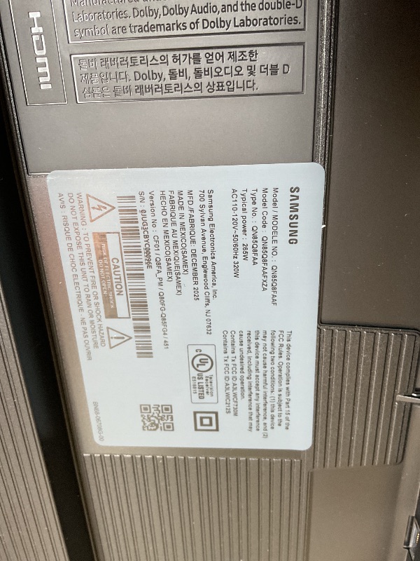 Photo 1 of **Nonfunctioning stripe down middle of screen. Missing legs and remote.**Samsung 85-Inch Class QLED Q8F 4K UHD Smart TV (2025 Model) Q4 AI Processor, 100% Color Volume with Quantum Dot, AirSlim Design, Endless Free Content, Samsung Vision AI, Alexa Built-
