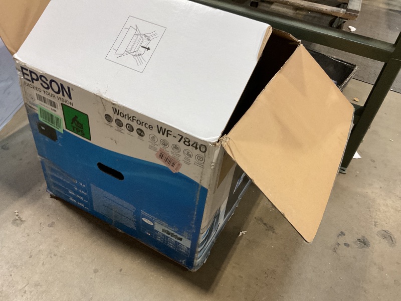 Photo 1 of ** printer only. Missing all accessories. Dirt** star starEpson Workforce Pro WF-7840 Wireless All-in-One Wide-Format Printer with Auto 2-Sided Print up to 13" x 19", Copy, Scan and Fax, 50-Page ADF, 500-sheet Paper Capacity, 4.3" Screen,Black