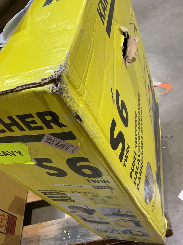 Photo 1 of **SCRAPES/DIRT FROM TRANSPORT      **Kärcher Walk-Behind Outdoor Push Sweeper S 6 Twin for Workshops, Warehouses or Garages - 6X Faster Than a Push Broom, 10 Gallon Capacity, 33.9" Sweeping Width