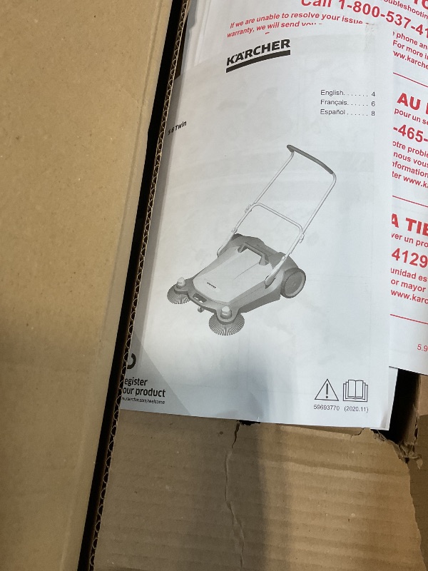 Photo 1 of **SCRAPES/DIRT FROM TRANSPORT      **Kärcher Walk-Behind Outdoor Push Sweeper S 6 Twin for Workshops, Warehouses or Garages - 6X Faster Than a Push Broom, 10 Gallon Capacity, 33.9" Sweeping Width
