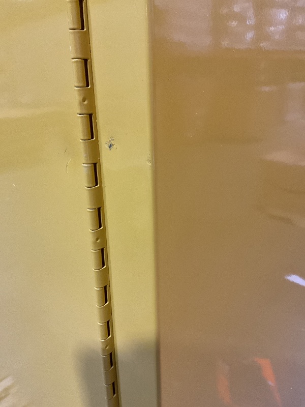 Photo 1 of **DENTS/SCRATCHES/SCRAPES FROM TRANSPORT**Justrite 45 Gallon Manual Close Flammable Storage Cabinet, 18 Gauge Steel, 2 Shelves, 2 Door Fire Cabinet, 65" x 43" x 18", Made in The USA, Yellow, 894500