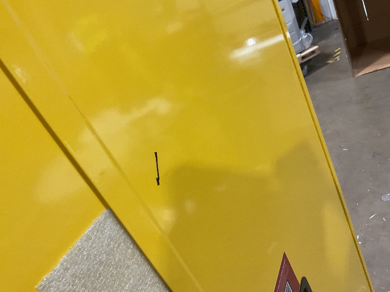 Photo 1 of **DENTS/SCRATCHES/SCRAPES FROM TRANSPORT**Justrite 45 Gallon Manual Close Flammable Storage Cabinet, 18 Gauge Steel, 2 Shelves, 2 Door Fire Cabinet, 65" x 43" x 18", Made in The USA, Yellow, 894500