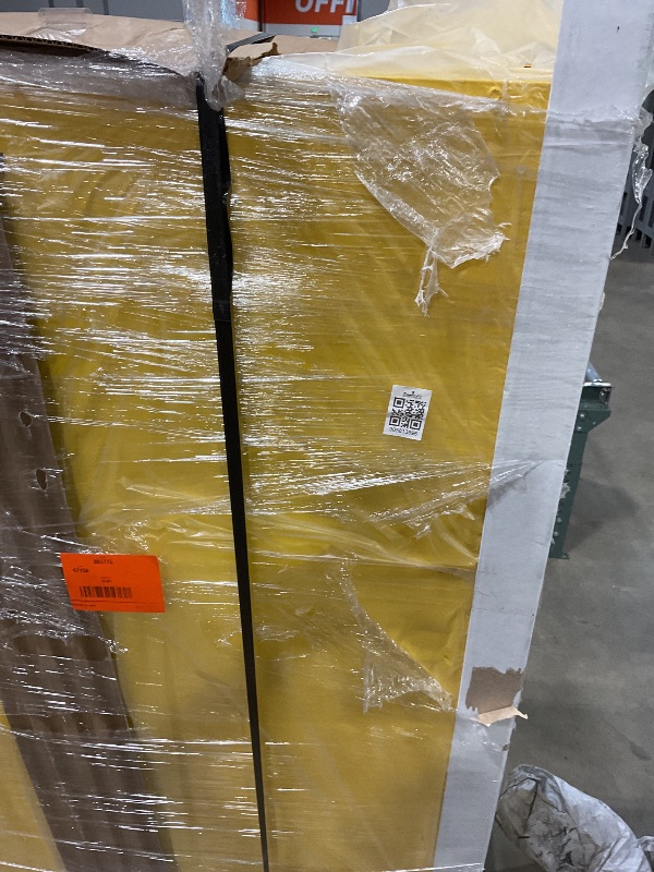 Photo 1 of **DENTS/SCRATCHES/SCRAPES FROM TRANSPORT**Justrite 45 Gallon Manual Close Flammable Storage Cabinet, 18 Gauge Steel, 2 Shelves, 2 Door Fire Cabinet, 65" x 43" x 18", Made in The USA, Yellow, 894500
